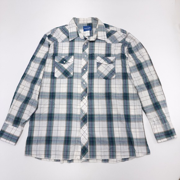 Vintage Wrangler Shirt‎ 2XL Tall Pearl Snap Plaid Western Rodeo Cowboy - Picture 1 of 6